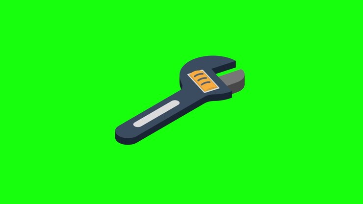 Animated Isometric Adjustable Wrench Icon on Green Screen