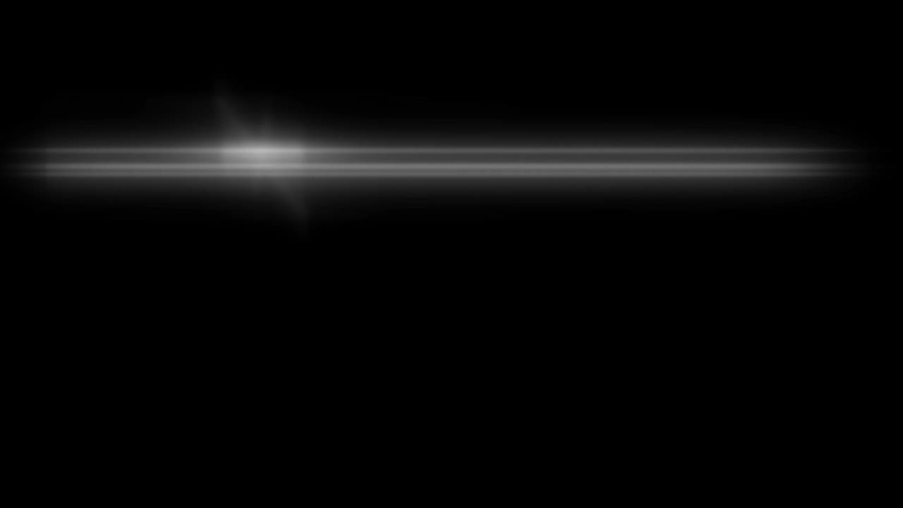 Cinematic white anamorphic lens flare pulses and fades on black background. Use as overlay for transitions, intros, or adding filmic look