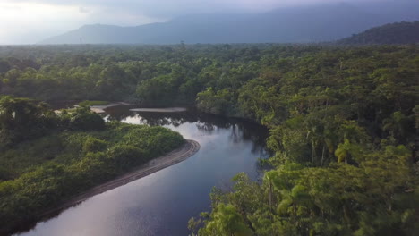 vista aérea del río una, en la selva tropical atlántica, são sebastião, brasil