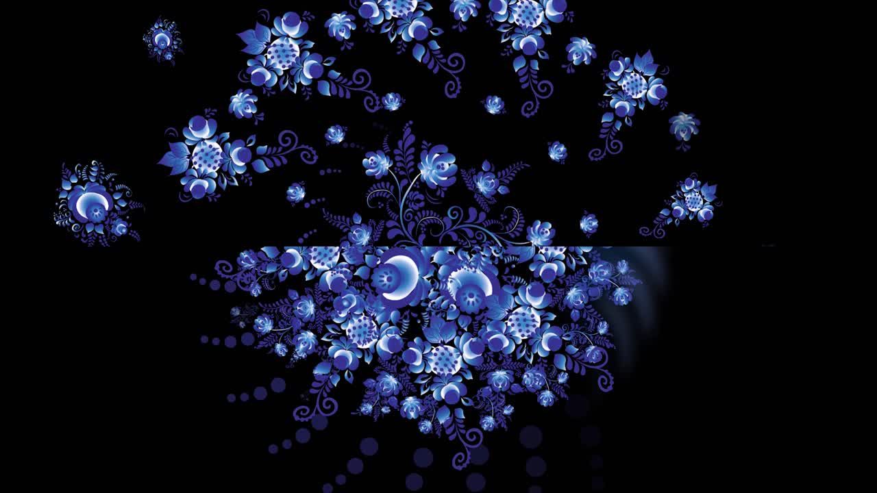 patrón floral azul adornado sobre fondo negro