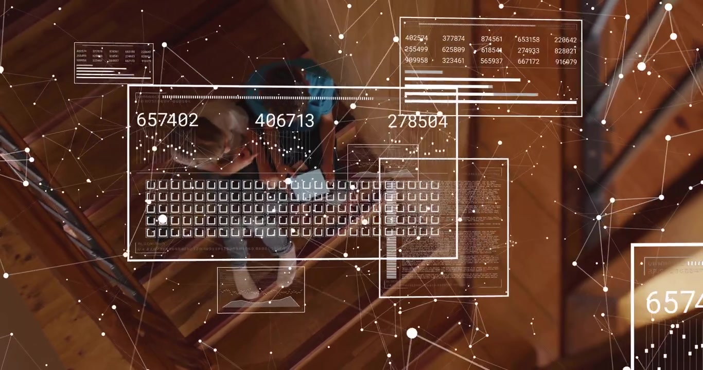 Reacting to HUD prompts, boys in light top, blue hoodie tapping laptop on stairs, viewing data