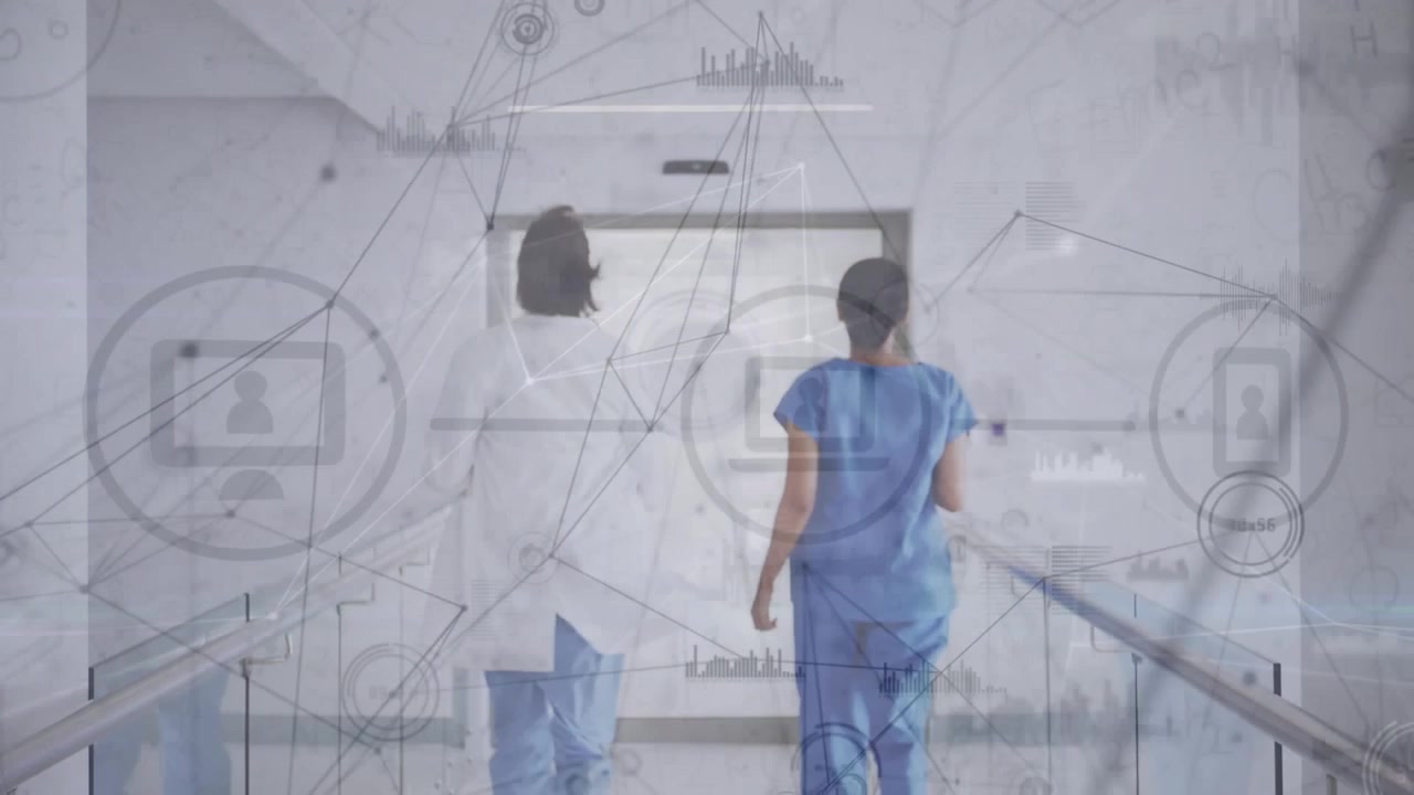 Animação de rede de conexões e processamento de dados sobre médicos