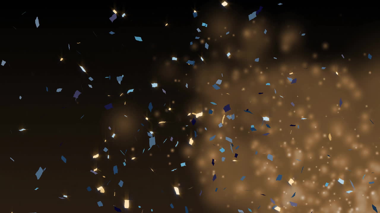 Confetti and sparkling lights animating over dark background with vibrant colors