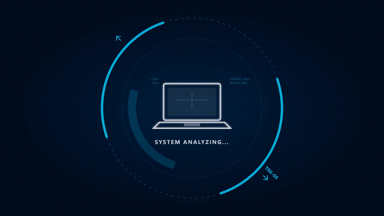Digital Laptop Icon with System Analyzing Loading Animation