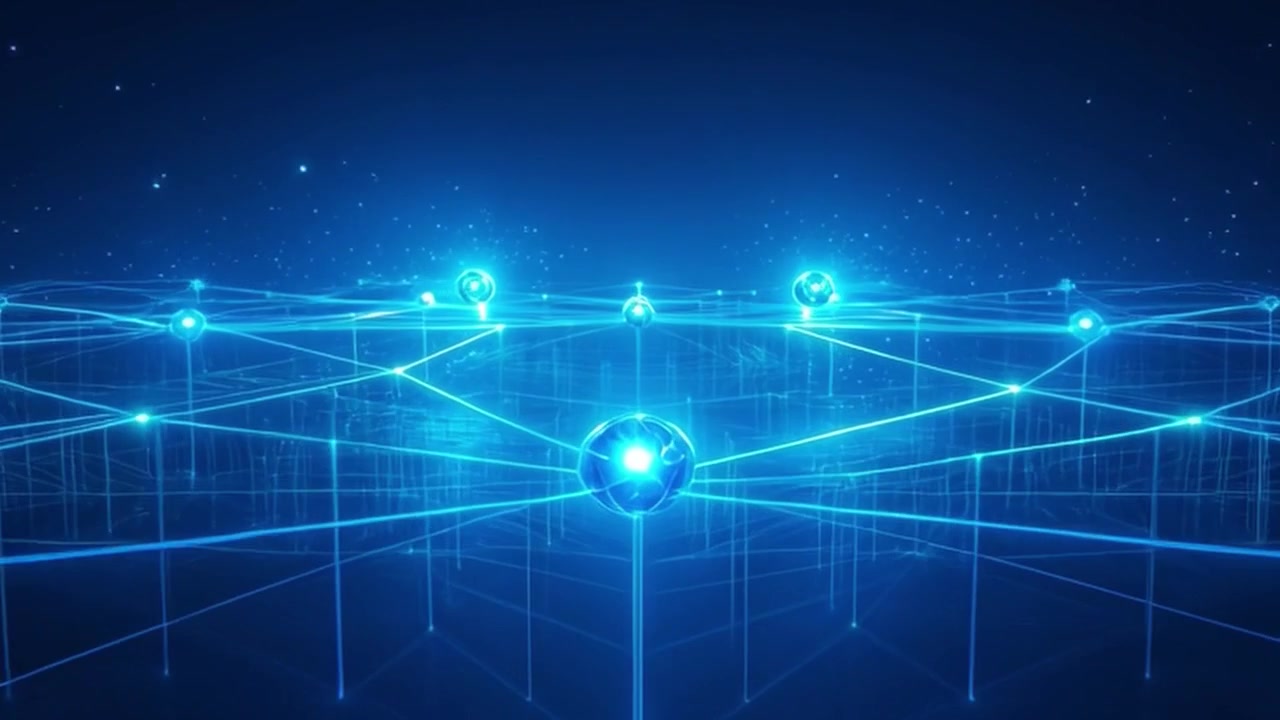 Abstract Digital Network Connection with Glowing Spheres and Light Trails