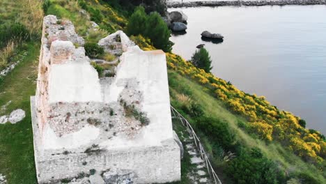 ancient roman lookout tower aereal zoom out