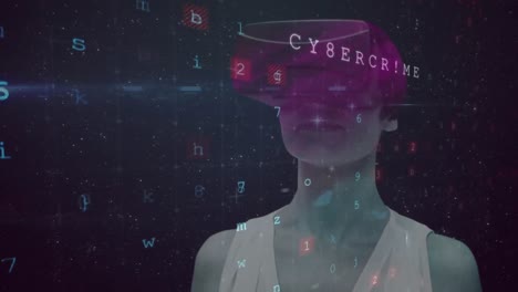 Textos-Del-Concepto-De-Seguridad-Cibernética-Contra-Una-Mujer-Que-Usa-Auriculares-Vr