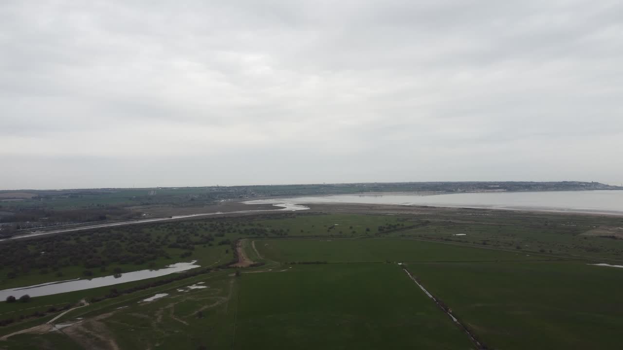 Aerial drone shot of the River Stour in Kent, England.