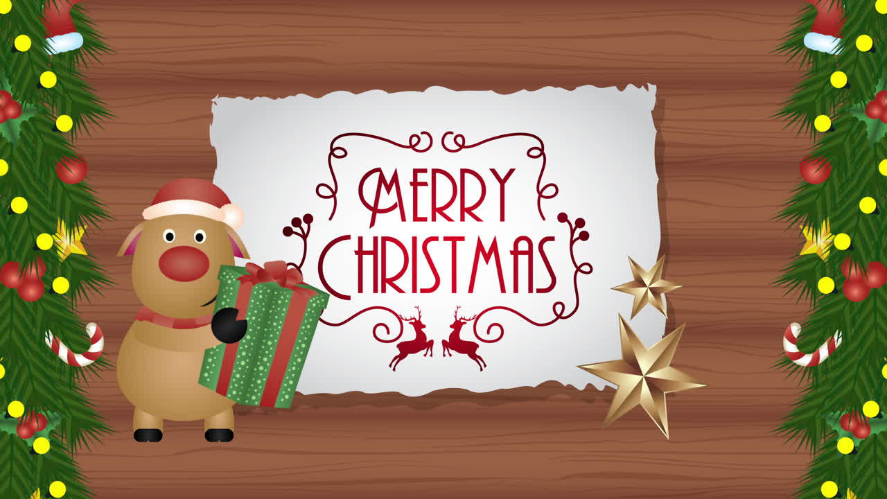 나무 배경에 사과 함께 메리 크리스마스 애니메이션