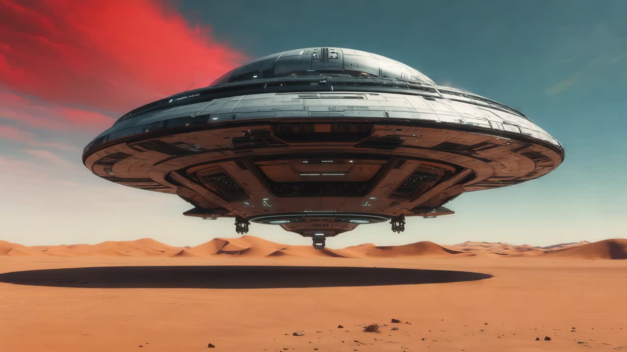 un ovni volando sobre un paisaje desértico