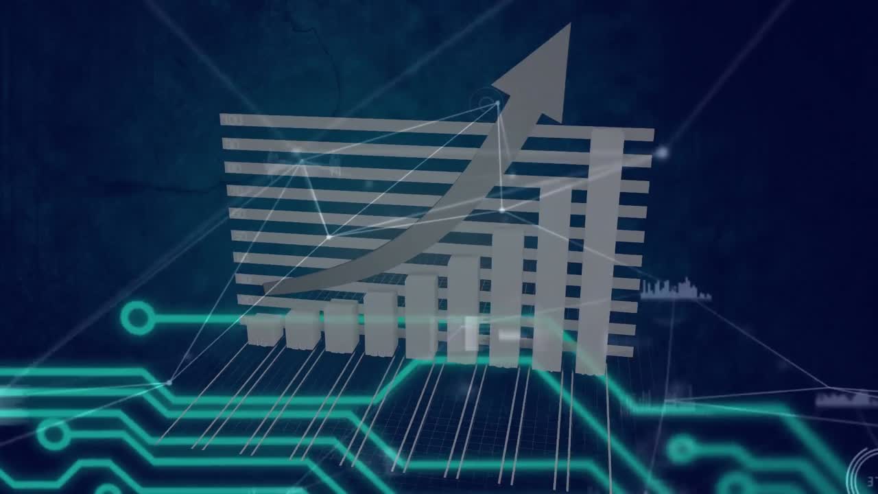 animación de estadísticas y procesamiento de datos en una placa de circuitos informáticos