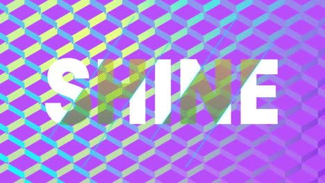 Animation-of-shine-in-white-and-green-text-over-glowing-blue-mesh-on-purple-background