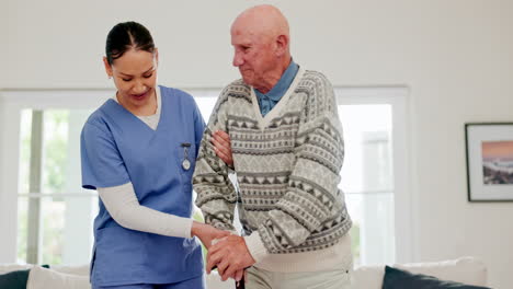 Senior,-man-and-nurse-with-walking-stick