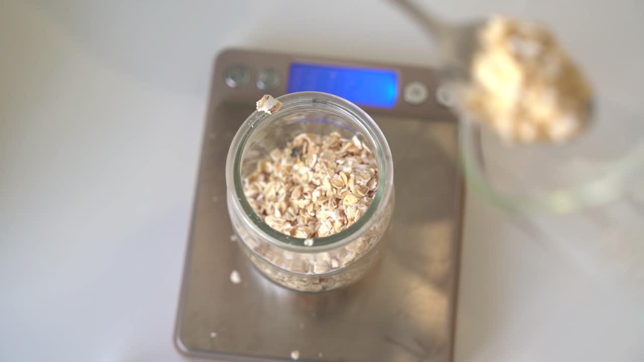 Measuring Oatmeal on a Kitchen Scale