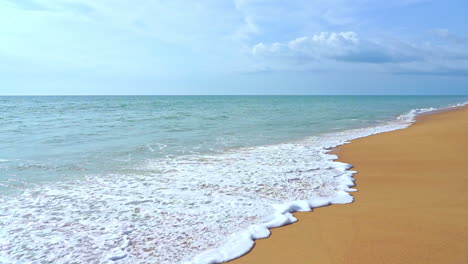 波浪的泡沫撞擊在金色的沙灘上 空白的荒涼的海灘上