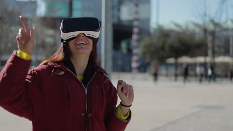 joyful mature woman experiencing virtual reality glasses