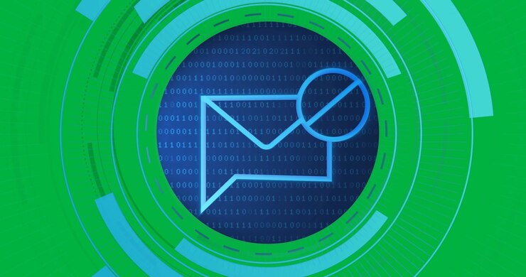 Animation of processing circle with mail and ban sign over transparent background