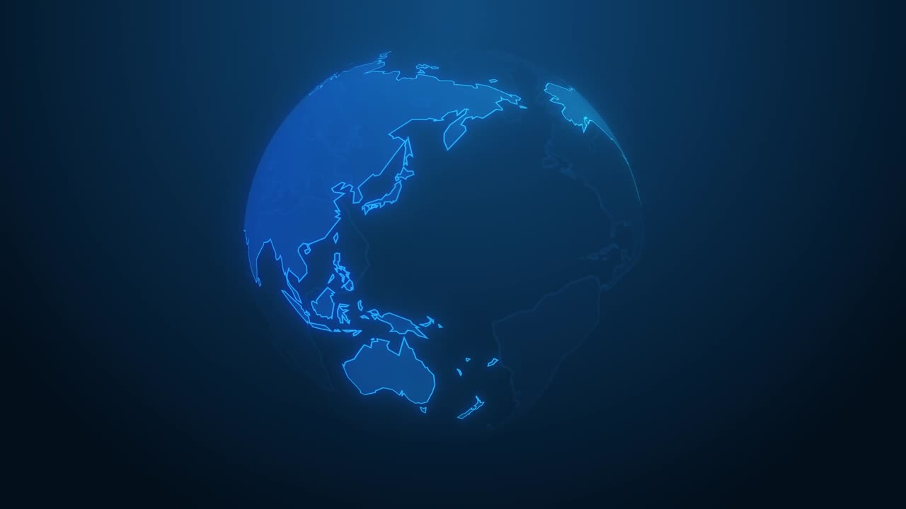 파란색 회전 행성 지구 추상적인 애니메이션 기업 운동 배경 활기찬 네온 개념