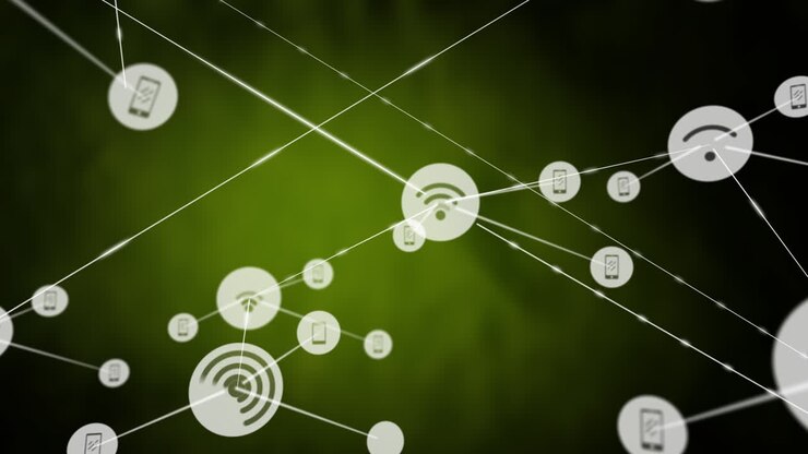 Animation of network of connections over green background