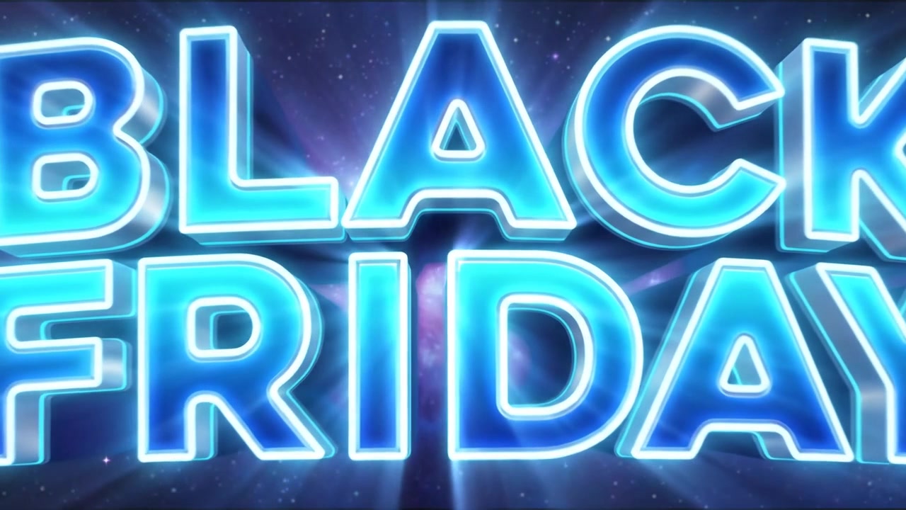 Animazione di banner testuale promozionale del Black Friday con tipografia 3D vibrante