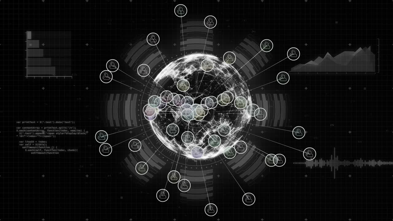 Animation of globe with connections and data processing