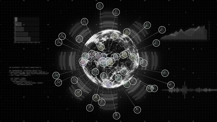 Animation of globe with connections and data processing