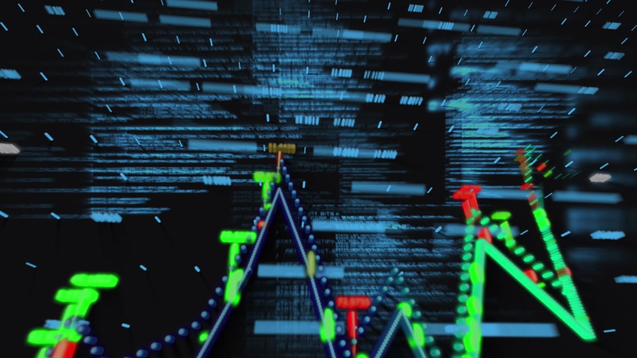 Animation of data processing over black background