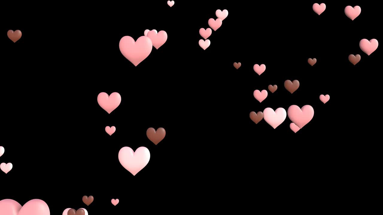심장 모양의 콘페티, 검은색 바탕에.