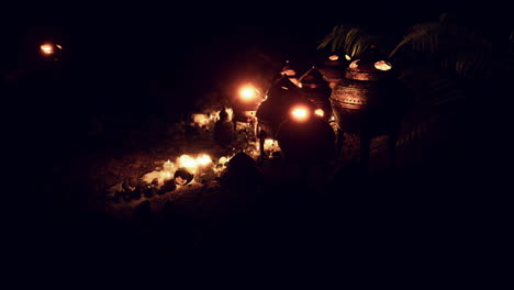 golden altar with candles at night