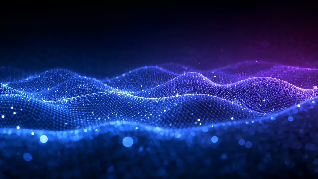 Starting glowing mesh in dark void, forming ridges, shifting blue-violet, highlighting topology