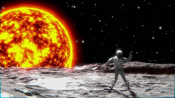 Astronaut on the Moon Facing the Sun