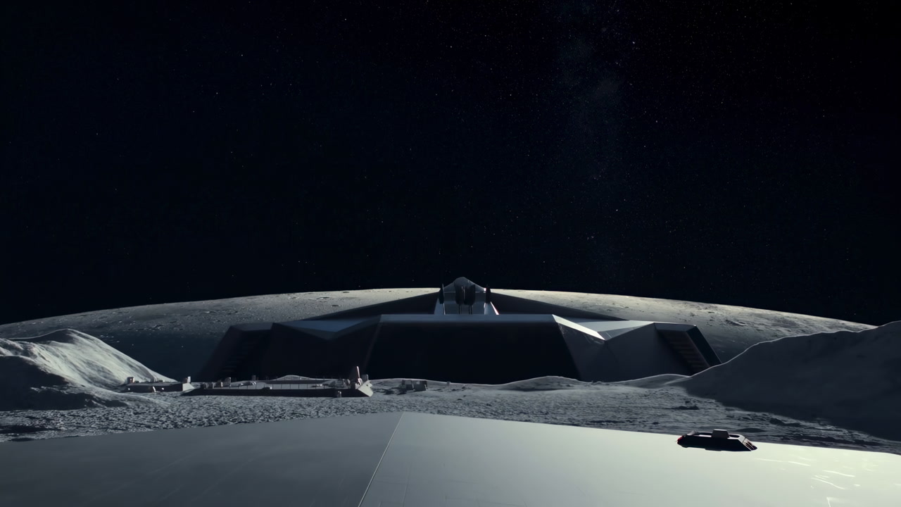 Futuristic Lunar Base Opening on a Moon Surface