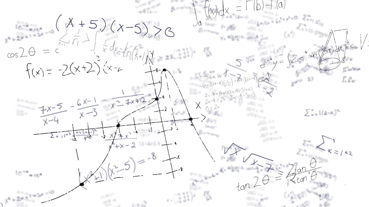 Animation of mathematical data processing over white background