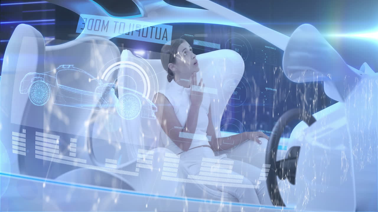 자율주행 자동차에 있는 여성에 대한 통계 및 데이터 처리의 애니메이션