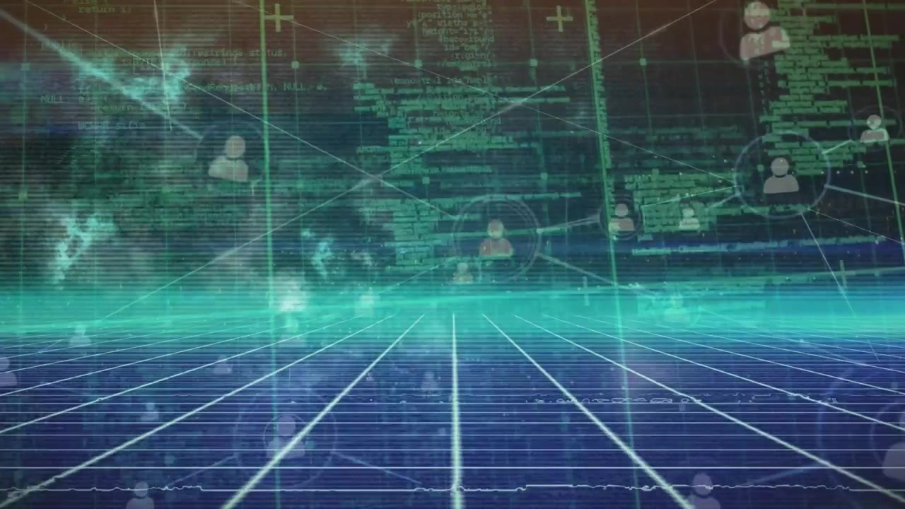 Animation of network of connections over world map grid
