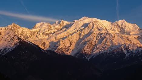 mont blanc mountain range. timelapse from sunset to twilight. chamonix, haute-savoie, alps, france