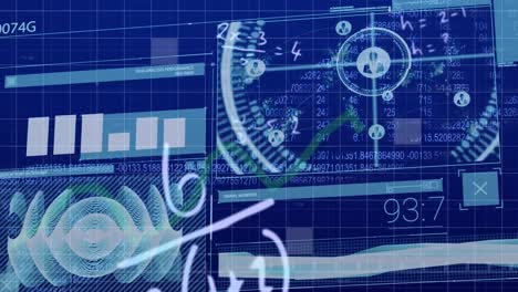 Animation-of-mathematical-equations-over-data-processing-on-blue-background