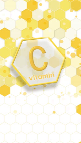 hexagon shape vitamin c logo with medical style background. loop animation of yellow color badge nutrition and supplement. vertical video.