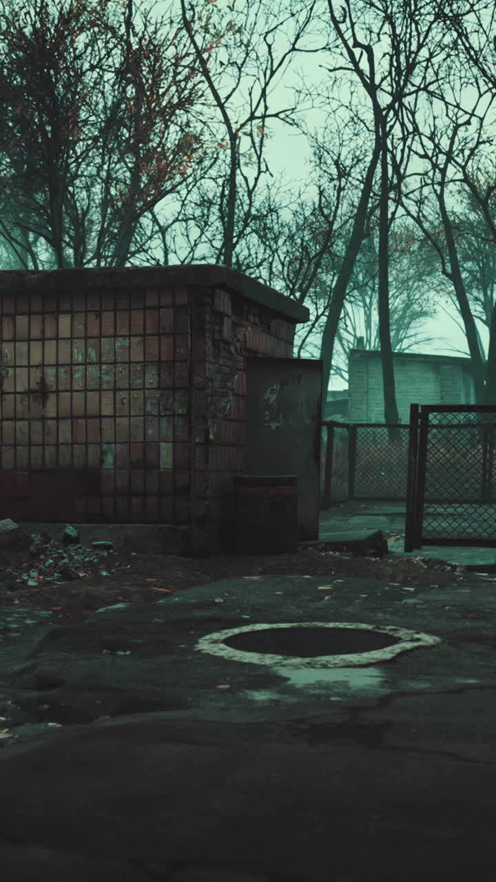 edificio abandonado en la niebla