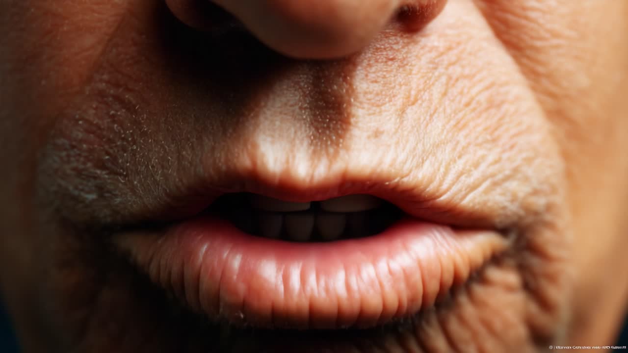 An Intimate Capture of Human Expressions: Close-Up Frames Spotlighting the Sublime Nuances of a Person's Lips and Smile Over Two Moments in Time