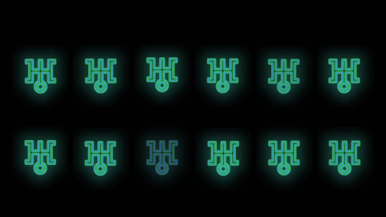 네온 led 조명이 있는 일본 아이콘 패턴