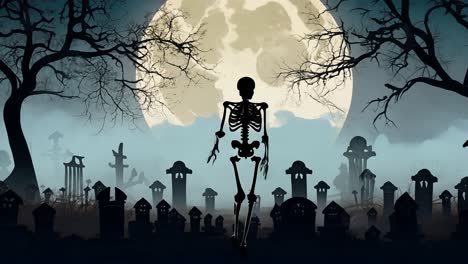 spooky halloween skeleton in a graveyard