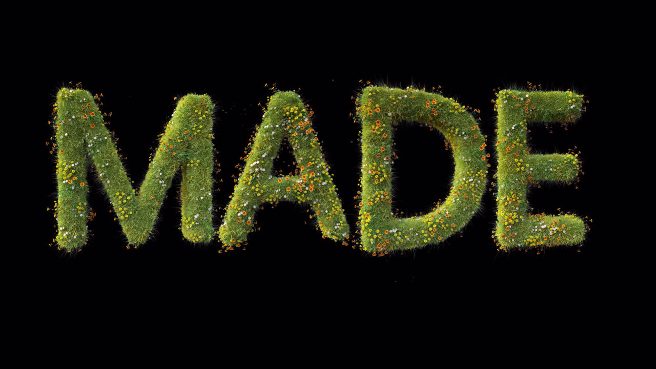 Animated Text 'MADE' Growing with Grass and Flowers