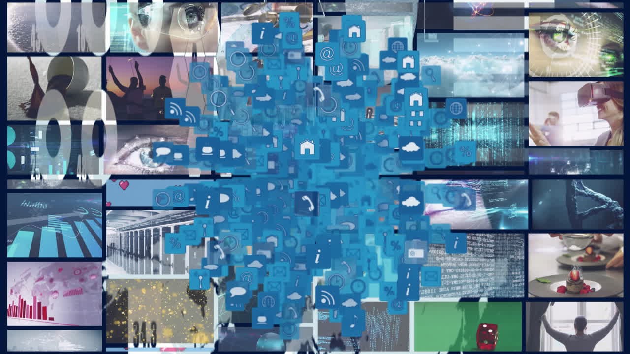 Animating digital communication icons over diverse multimedia images