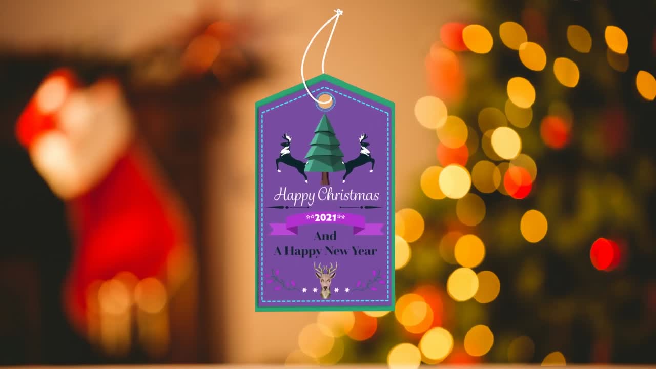animación de felicitaciones de navidad en la etiqueta sobre decoraciones de navidad