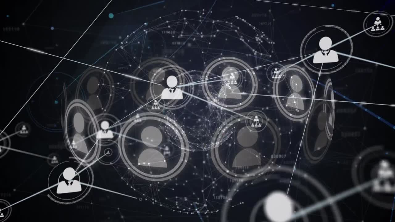 animación de la creciente red de personas de negocios iconos de transferencia de datos en fondo negro