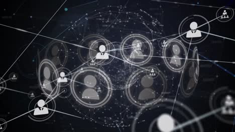 animation of growing network of business people icons transferring data on black background