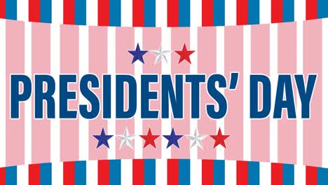 animation of presidents day text with stars over stripes of american flag