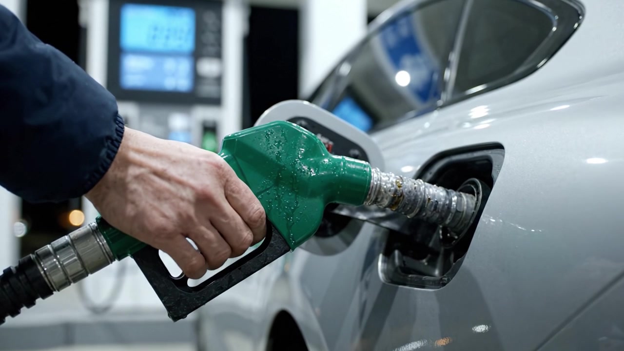 Il rifornimento di un'auto: uno sguardo dettagliato al processo di aggiunta di carburante a un veicolo presso una stazione di servizio, evidenziando la comodità e l'efficienza delle moderne pompe di carburante