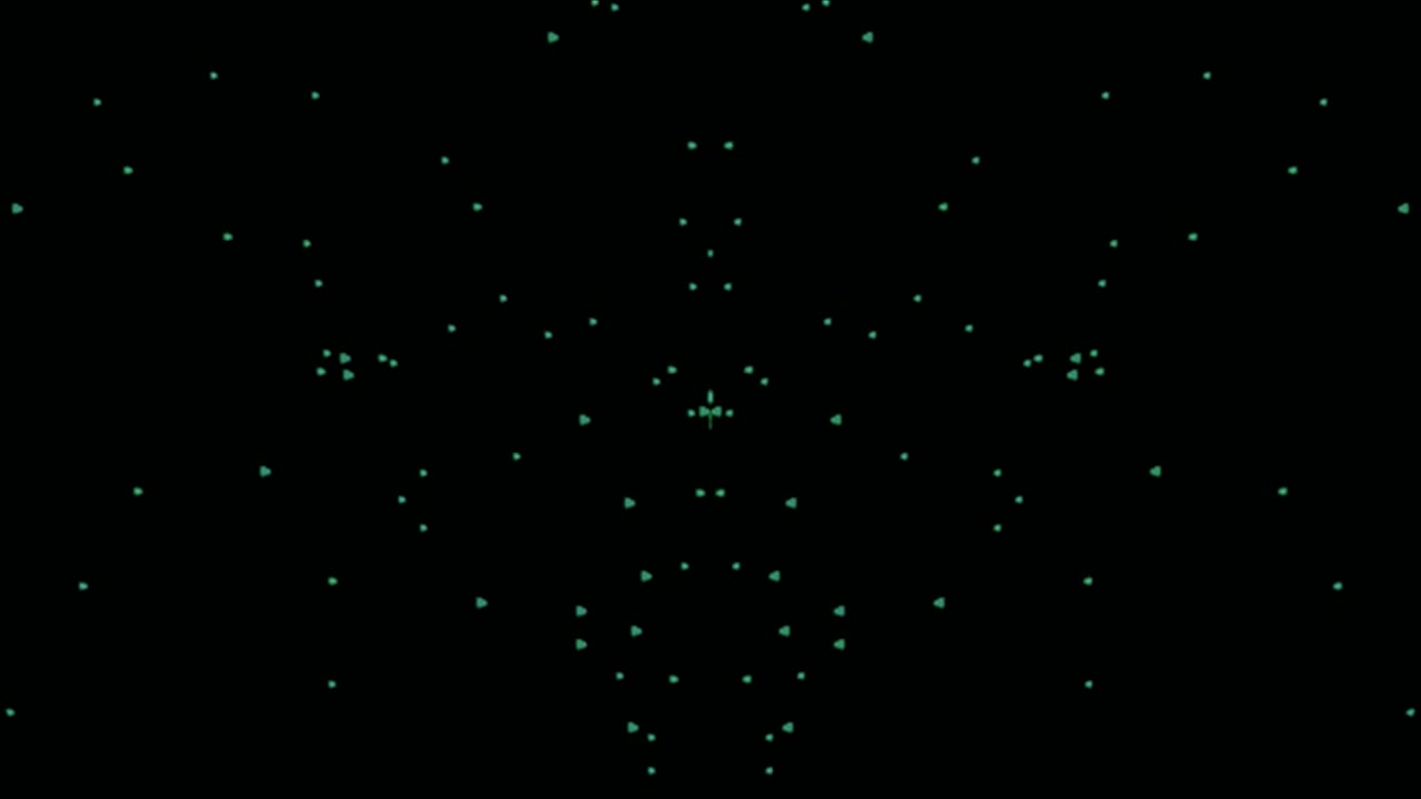 Abstract Symmetrical Pattern of Glowing Green Particles on Black Background